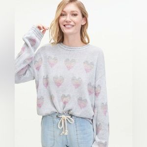 Splendid Collection Cashmere Wool Blend Gracie Intarsia Heart Crewneck Sweater